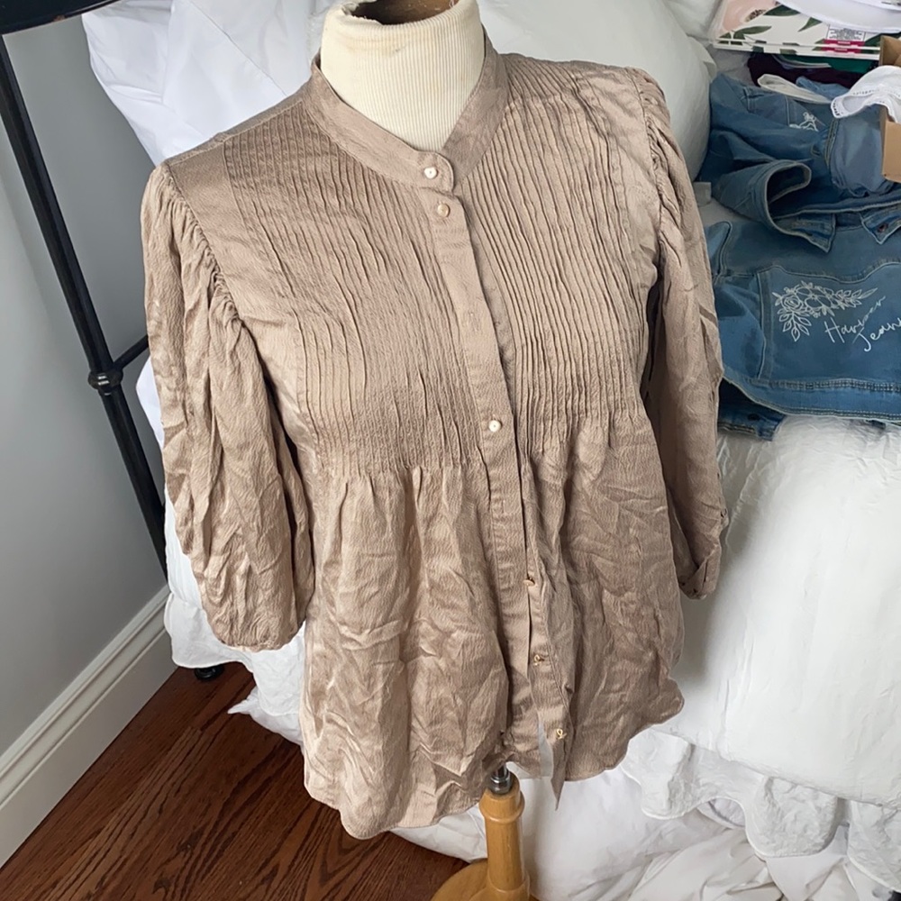 DVF taupe silk blouse